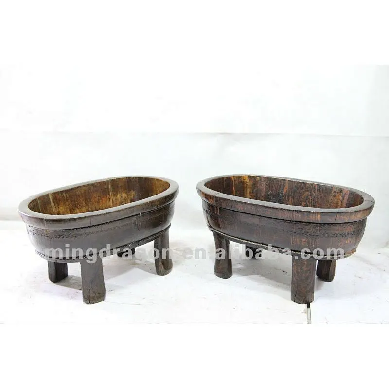 Chinese antique furniture pine Shanxi wooden basin with three legs