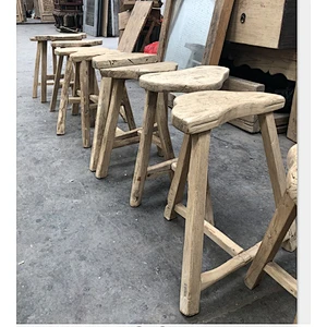 Antique Chinese natural irregular rustic solid wood stools