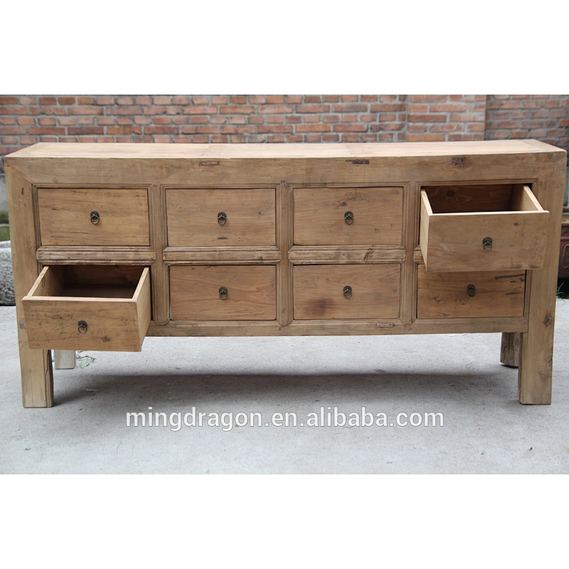 Antique natural solid wood drawers cabinet