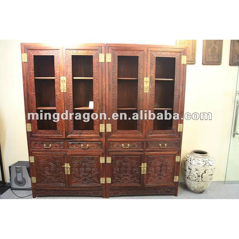 Chinese antique carved rosewood bookshelf
