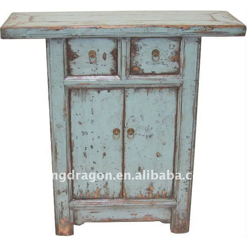 Chinese Antique Gray Blue Colour Small Cabinet With Two Drawer Two Door Cabinet 88*31*88cm