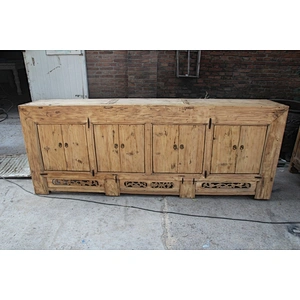 Reproduction antique natural wood console cabinet