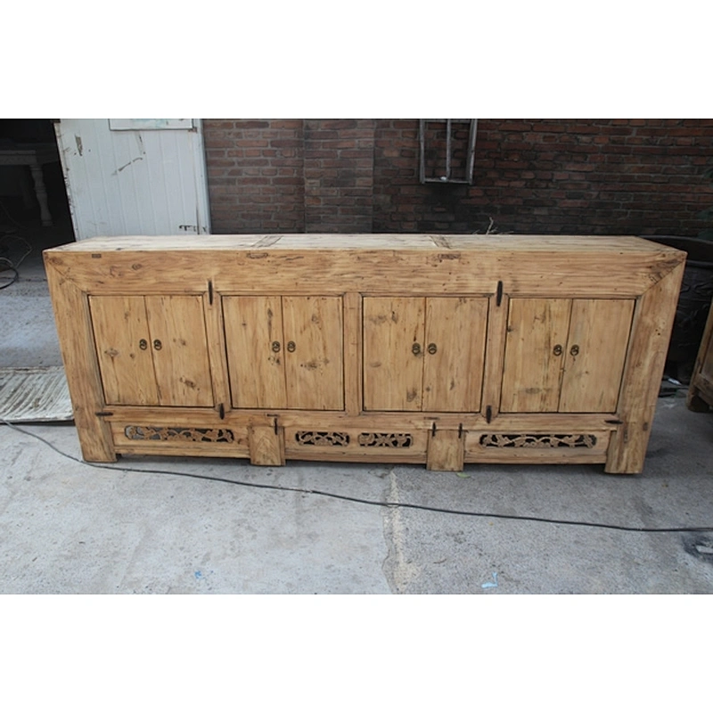 Reproduction antique natural wood console cabinet