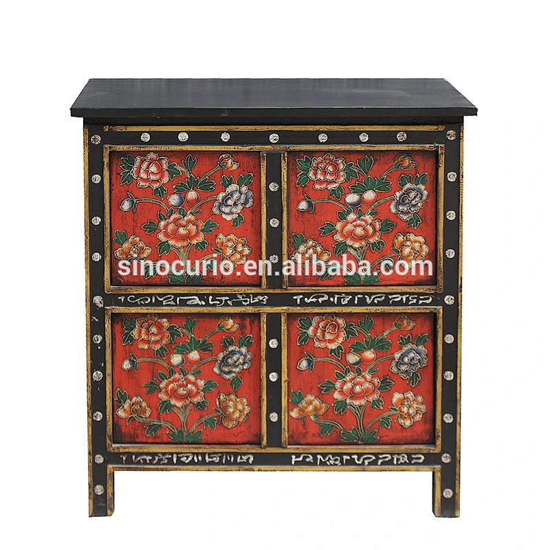 Chinese antique Tibetan furniture hand painted solid wood sideboard chest