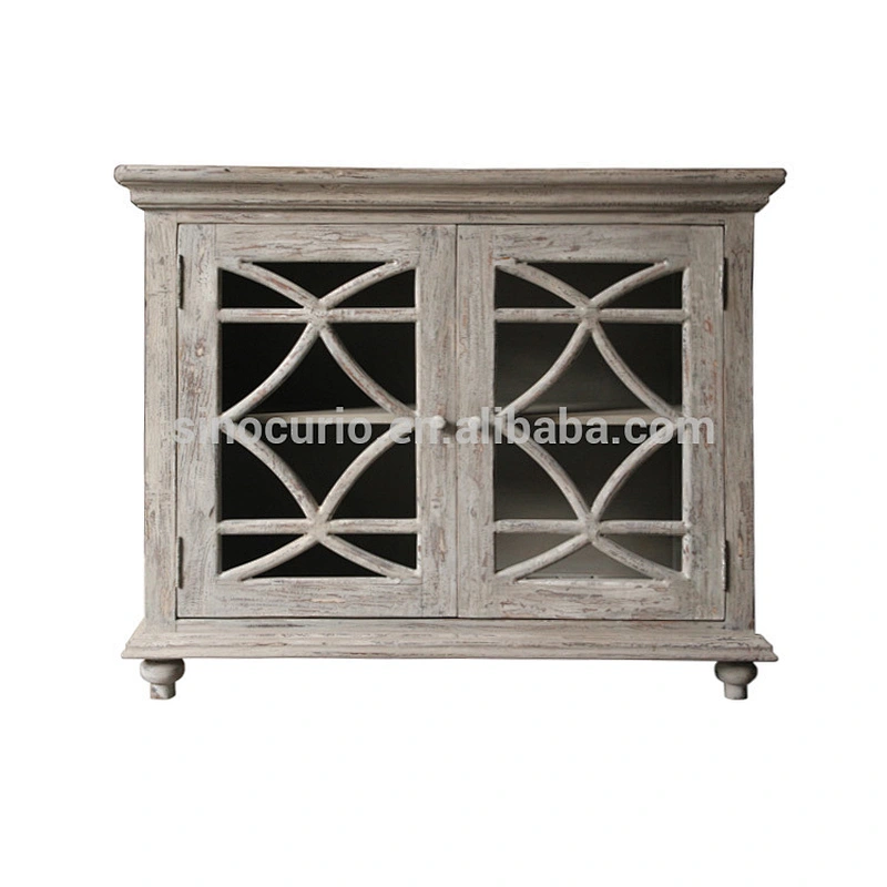Antique living room showcase design antique french style wooden carved display cabinet