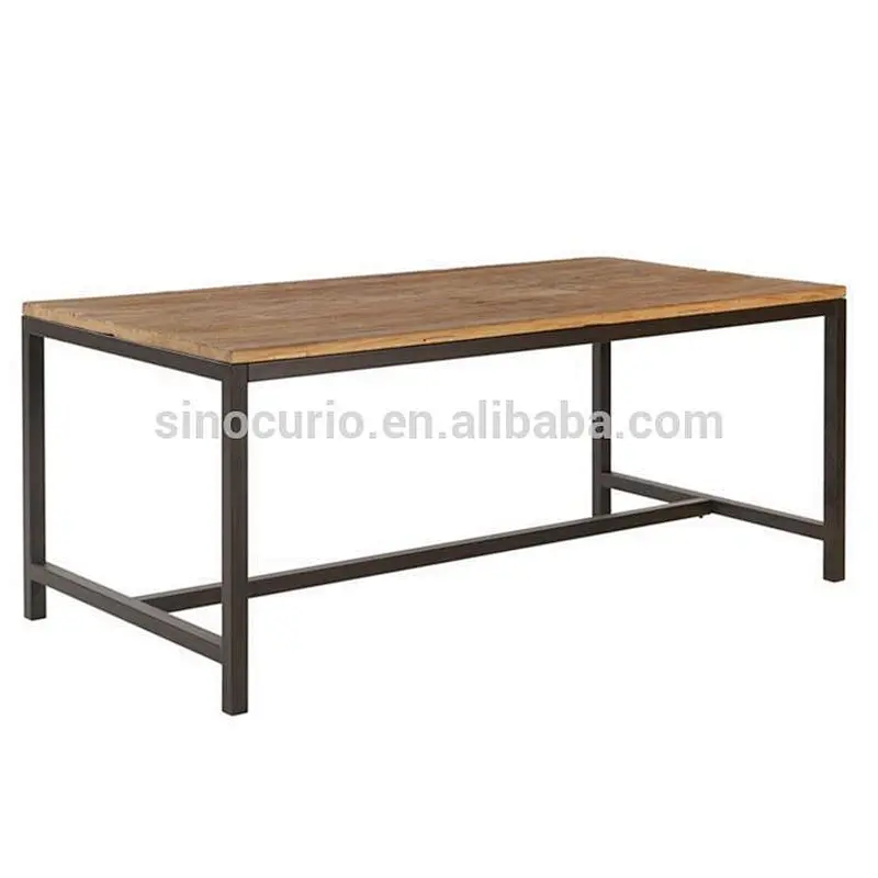 2018 rustic table iron table with wooden top dinning table set