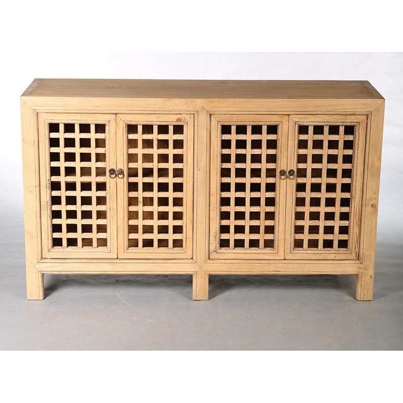 Reproduction antique furniture natural wooden lattice door cupboard cabinet