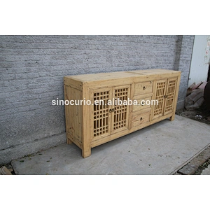 Chinese reproduction solid wood furniture- living room natural color cabinet