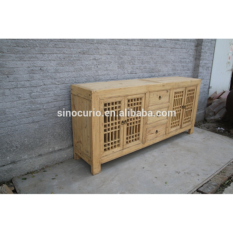 Chinese reproduction solid wood furniture- living room natural color cabinet