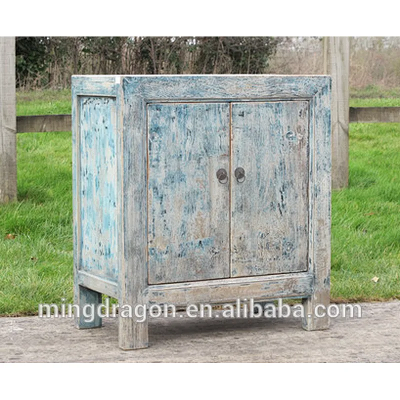 Chinese antique Recycled wood distressed white cabinet