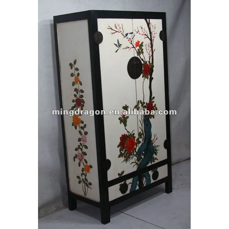 chinese antique painted two door two drawer cabinet