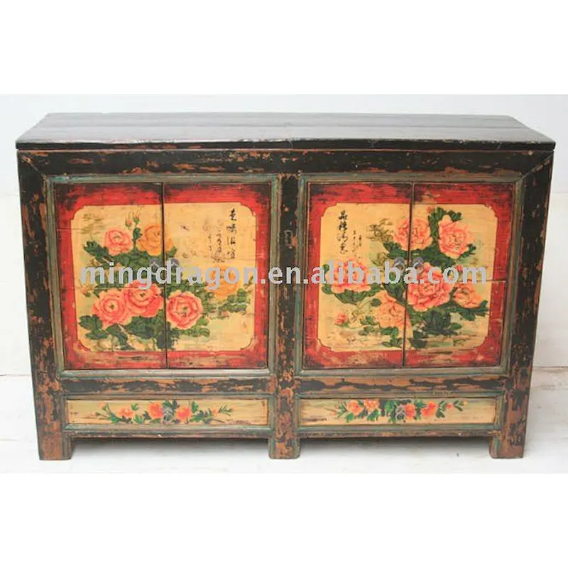 Chinese Mongolia Antique Furniture Painting Cabinet