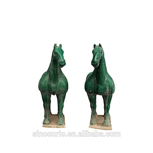Chinese antique reproduction green ceramic living room horses