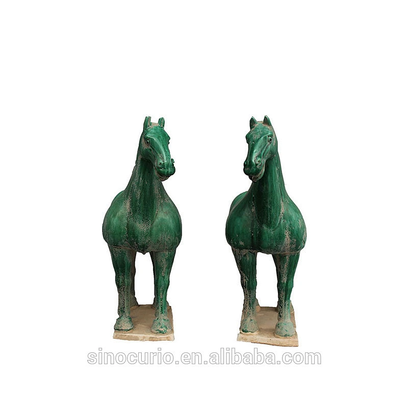 Chinese antique reproduction green ceramic living room horses