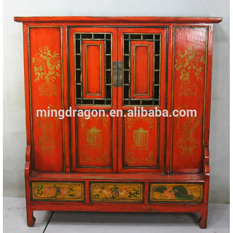 Asian Antiques Vintage Hand Painted Console Cabinet
