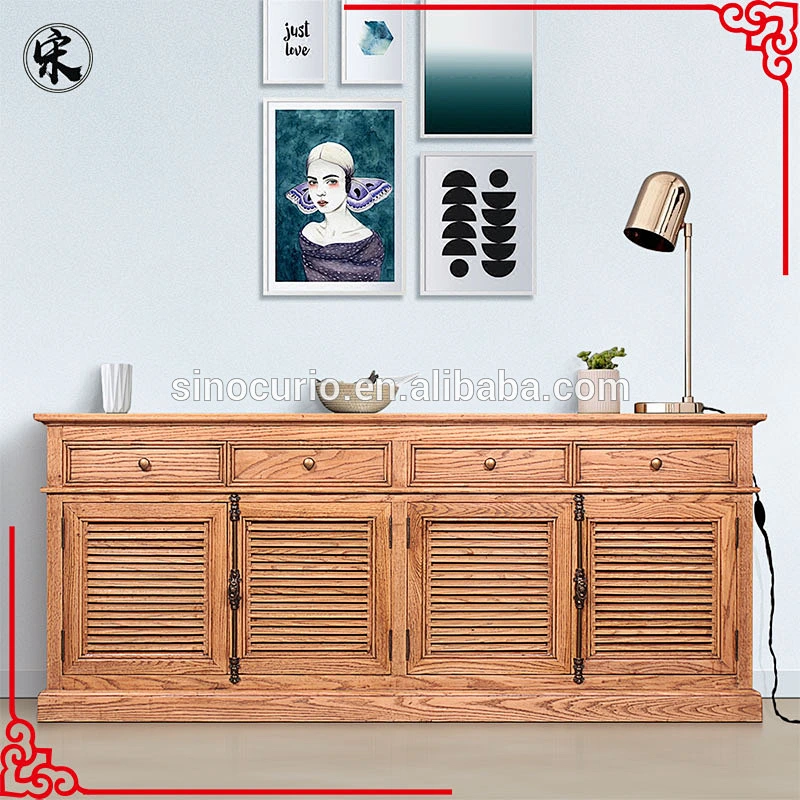 European style vintage oak wooden sideboard buffet