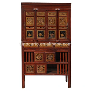 Antique beijing furniture classic tall china style reclaimed wood carved cabinet