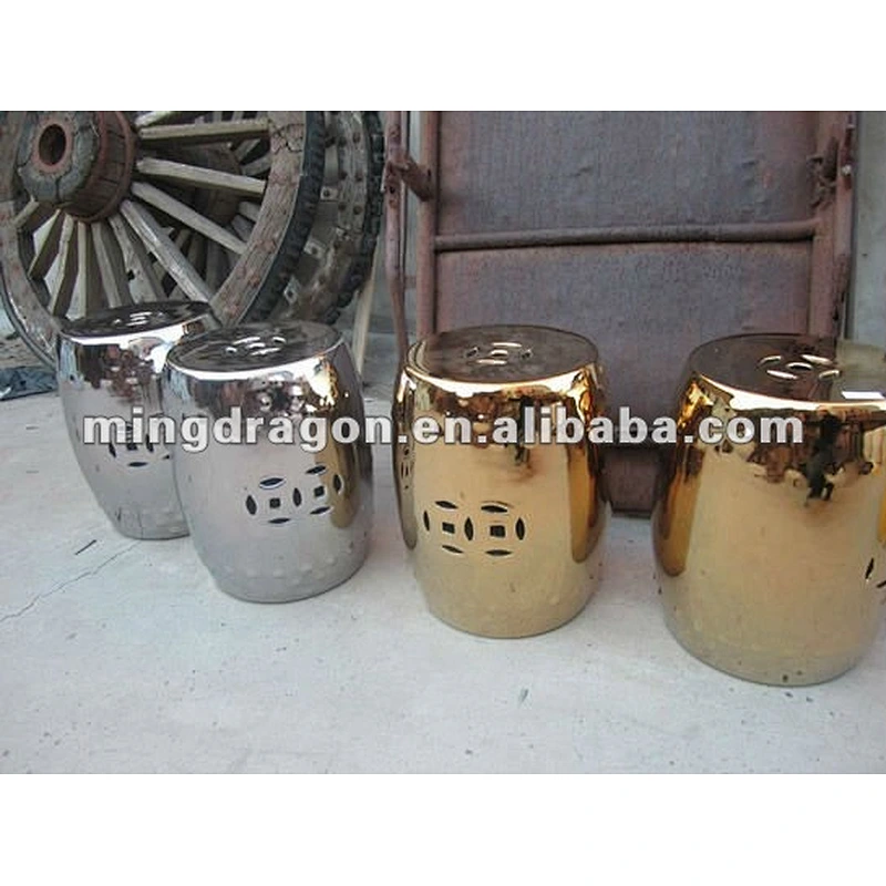 chinese reproduction golden porcelain drum stool
