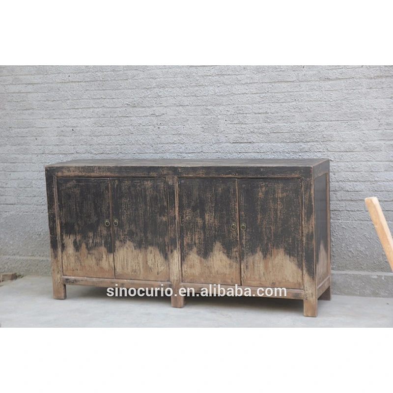 Chinese Antique Reclaimed Salvaged Wood Buffet With 4 Doors