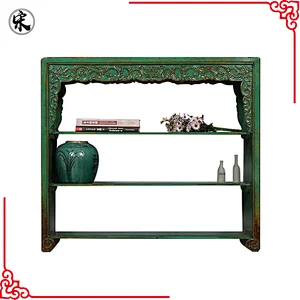 Chinese antique reclaimed carved wood shelf furniture