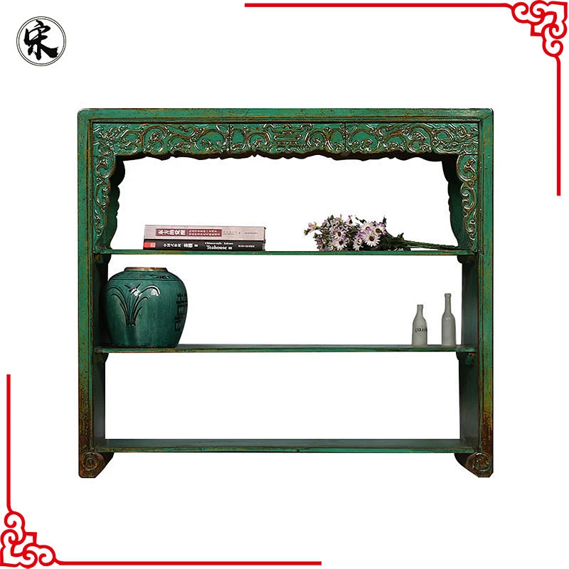 Chinese antique reclaimed carved wood shelf furniture