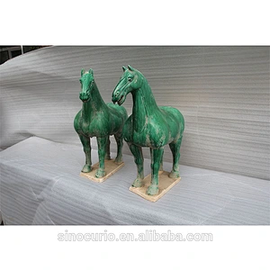 Chinese antique reproduction green ceramic living room horses