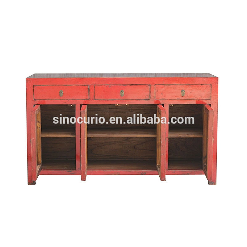 Chinese antique wood furniture painted table buffet reclaimed wood red Chinese sideboard