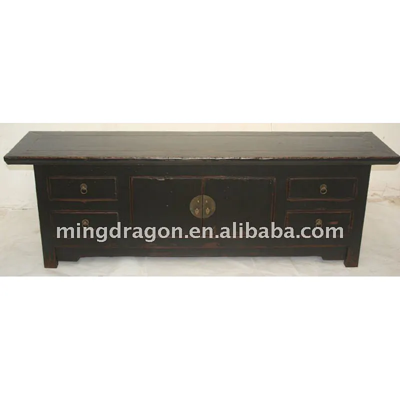 Chinese Antique Black TV Console With Four Drawer Two Door 170*40*55cm
