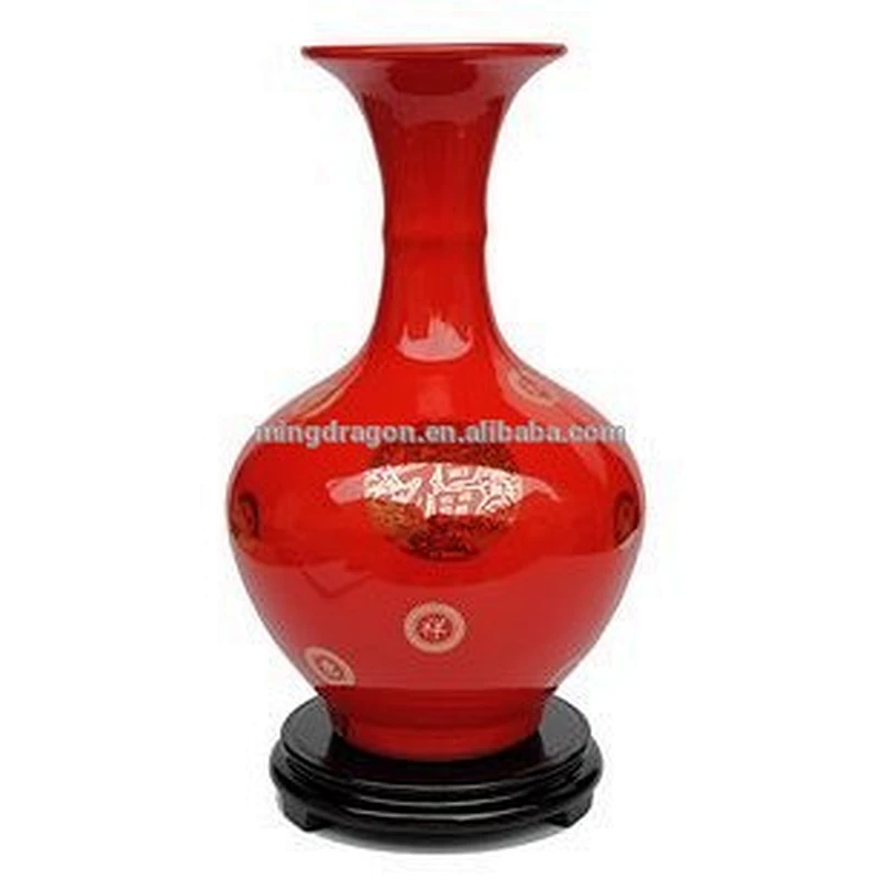 Antique decorative ceramic red vase