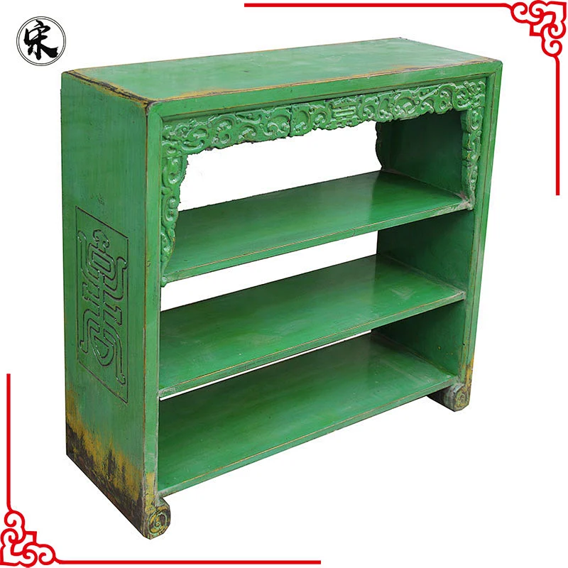 Chinese antique reclaimed carved wood shelf furniture
