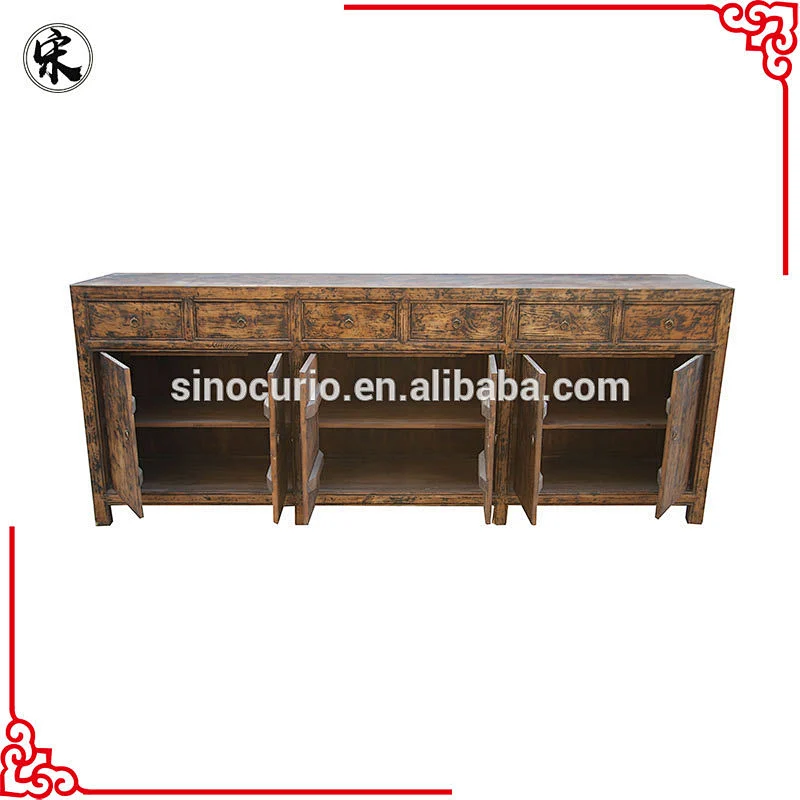 Chinese classical antique vintage recycled elm distressed sideboard buffet