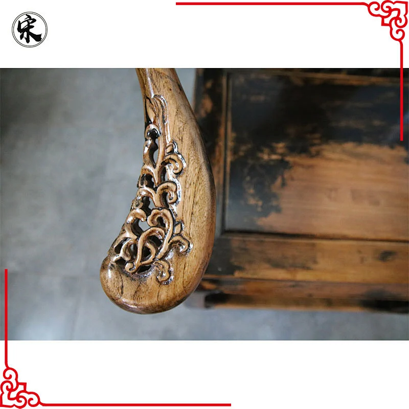 Wholesale antique solid wood hand carved black arm chair