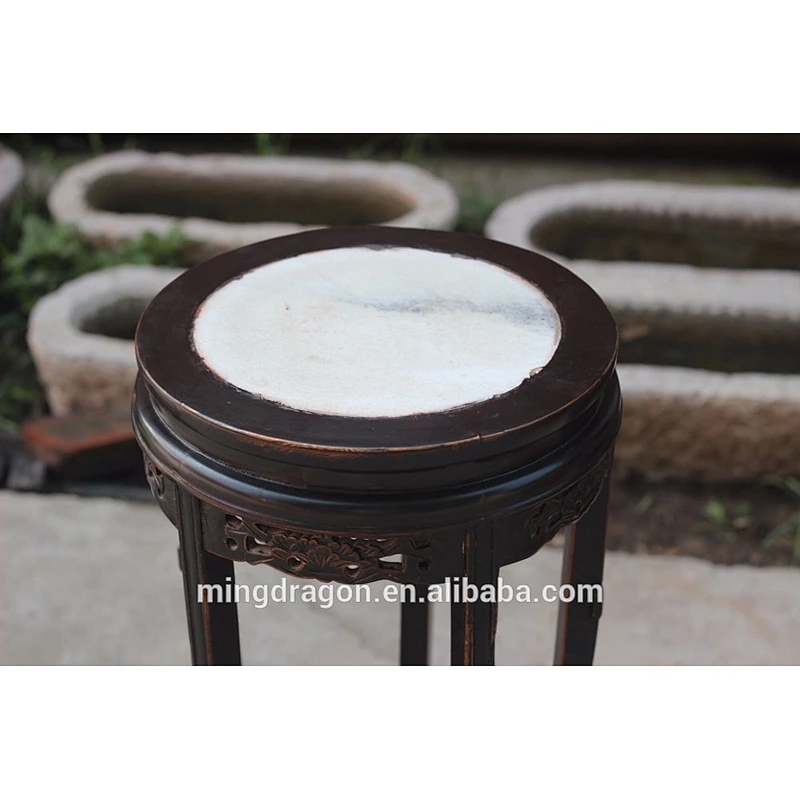 Hand carved antique flower stand with marble top
