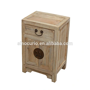 Chinese antique solid wooden bedside cabinet natural color bedroom nightstand