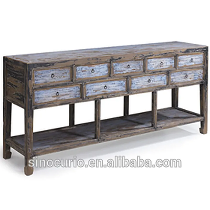 Chinese Antique Distressed Wood Side Table