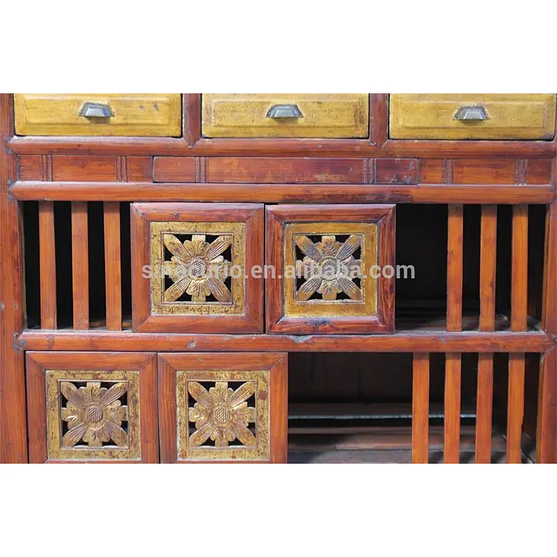Antique beijing furniture classic tall china style reclaimed wood carved cabinet