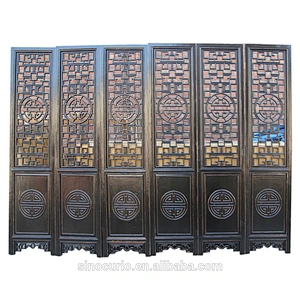 Chinese oriental antique hand carved wood room divider screen