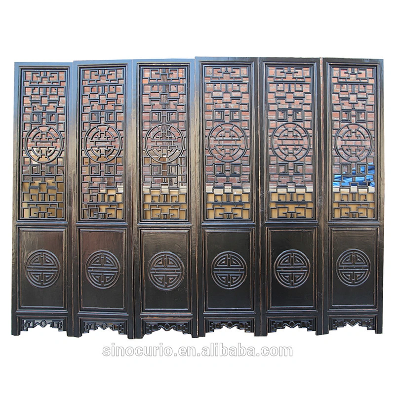 Chinese oriental antique hand carved wood room divider screen
