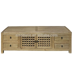 Chinese Antique Natural Polished Furniture Carved Recyclable Elm Wood TV Cabinet