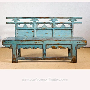 Chinese Antique Solid Wood Long Bench Wood Carving Double Chair