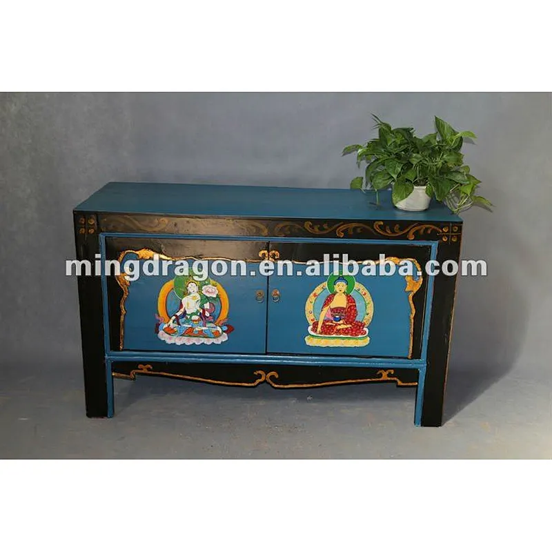 Chinese antique Blue Mongolia painting cabinet