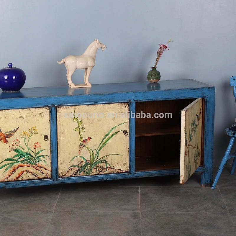 Chinese Antique furniture living room sideboard cabinet hand painting tv cabinet