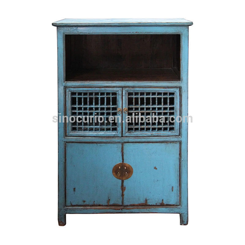 Chinese antique reproduction furniture antique lattice wooden door kitchen cabinet