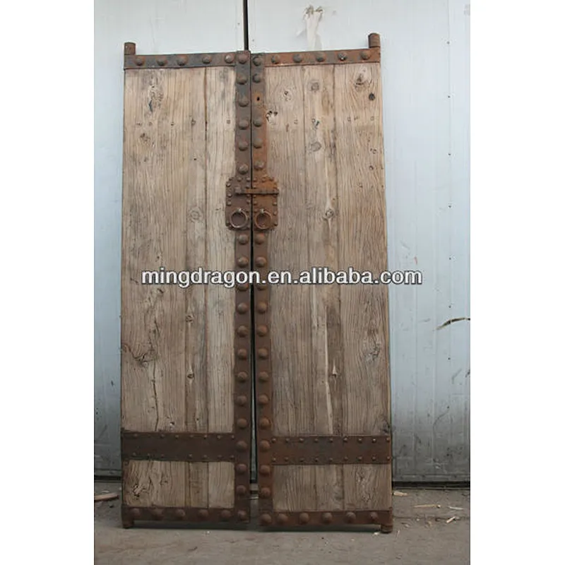 Chinese Antique Shanxi Old Elm Wood Garden Door