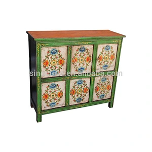 Chinese antique six doors Tibet Cabinet vintage hand painted tibetan cabinet furniture