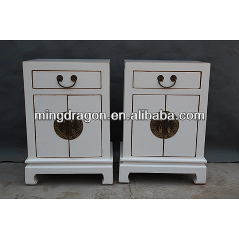 Chinese antique reproduction wooden white small bedside cabinet