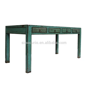 Asian antique furniture rustic office desk drawers table