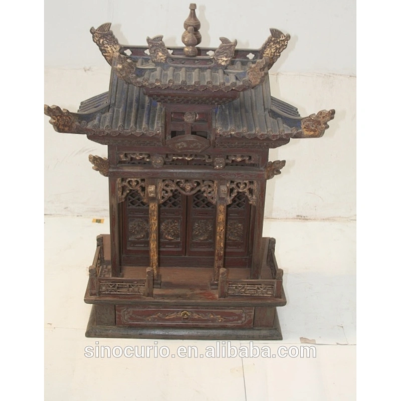 Antique oriental hand carved solid wood Buddha Niches