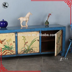 Chinese reproduction recycle wood hand painted furniture cabinet