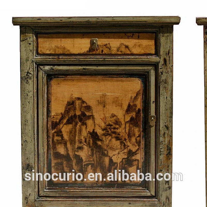 Vintage Antique Furniture Painted Oriental Buffet